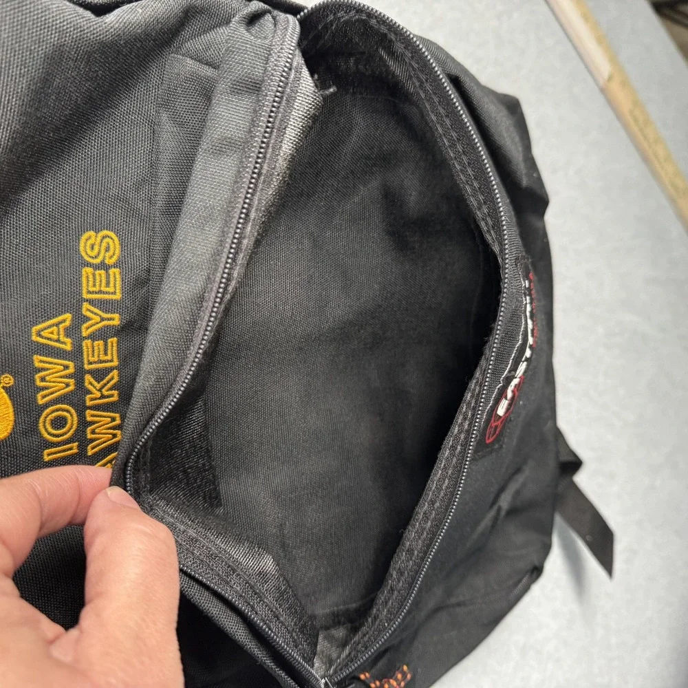 Vintage Eastpak Backpack Iowa‎ Hawkeyes Black Made in USA Embroidered Canvas